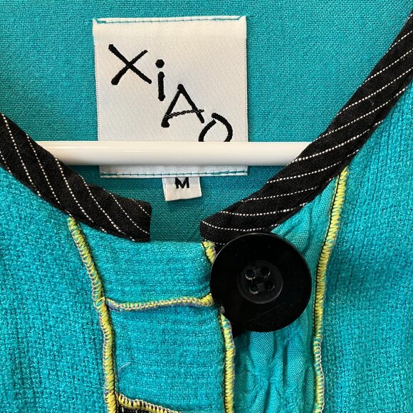 XIAO Turquoise/Black Art to Wear Patchwork Cardigan Button Tunic - M - Picture 2 of 6